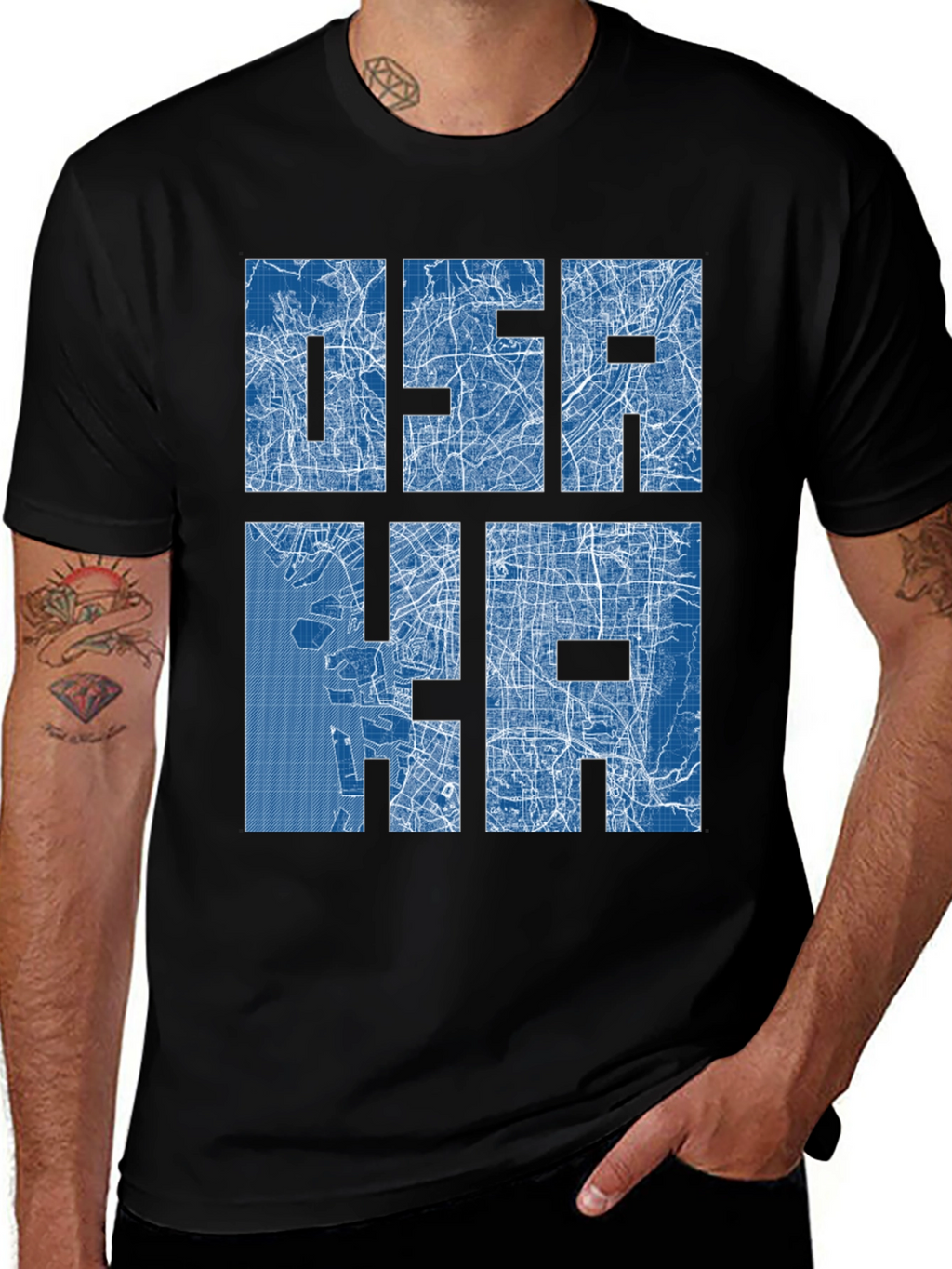 Osaka City Map Blueprint Design Graphic T-Shirt