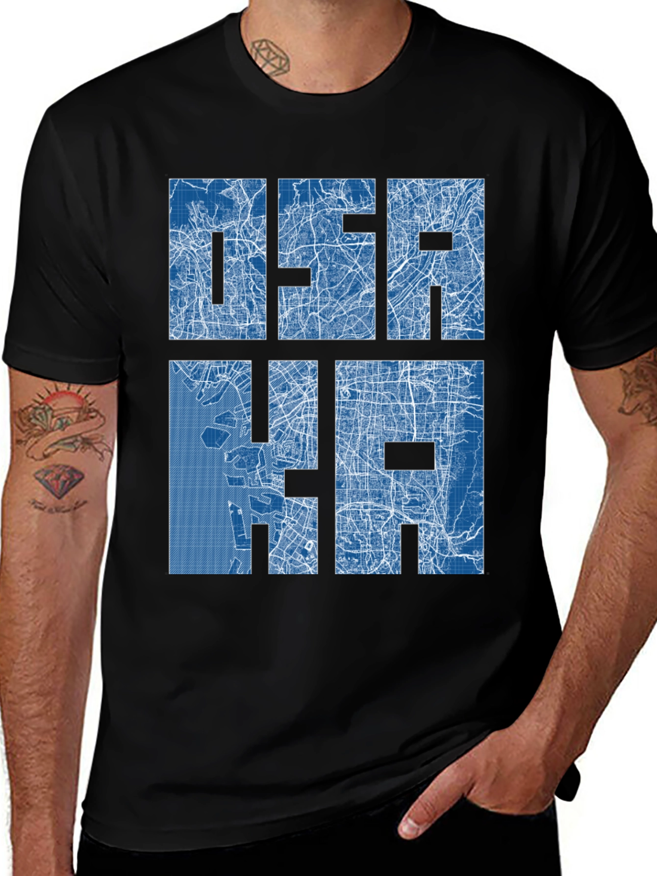 Osaka City Map Blueprint Design Graphic T-Shirt