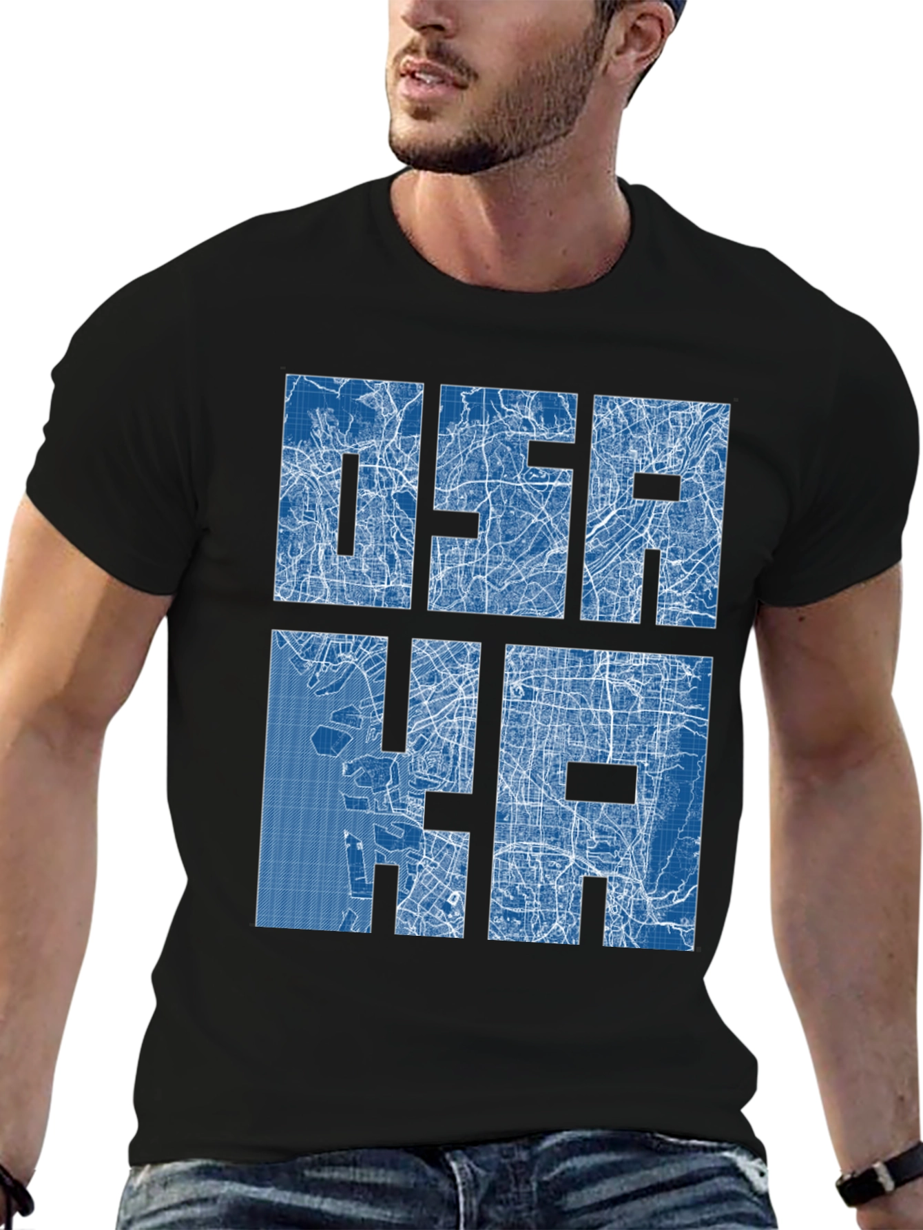 Osaka City Map Blueprint Design Graphic T-Shirt