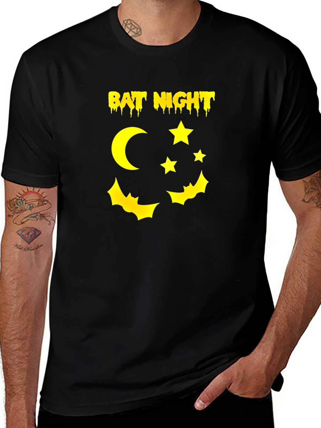 Bat Night Graphic Tee - Halloween Vibes