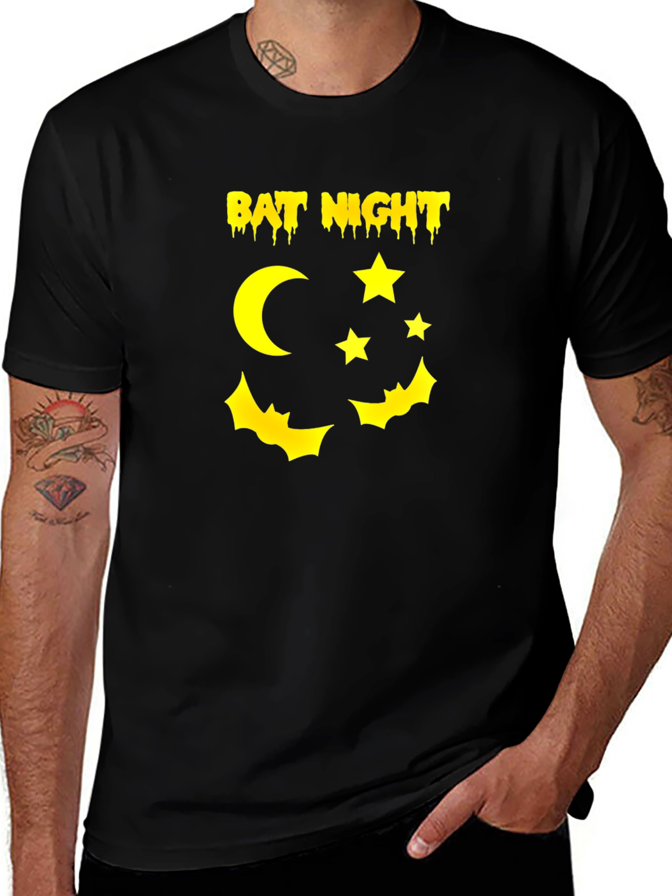 Bat Night Graphic Tee - Halloween Vibes