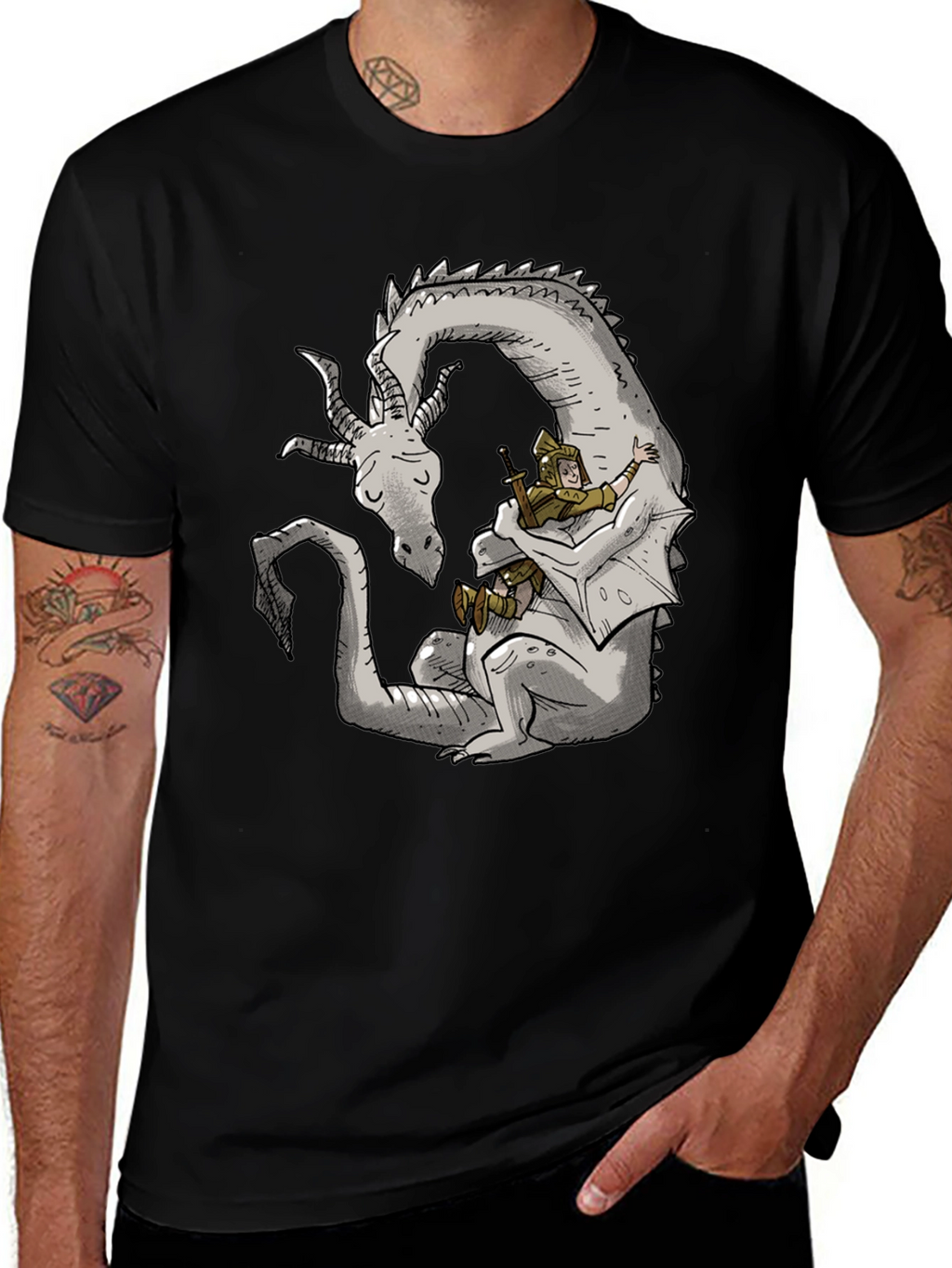 Dragon and Knight T-Shirt - Whimsical Graphic Tee