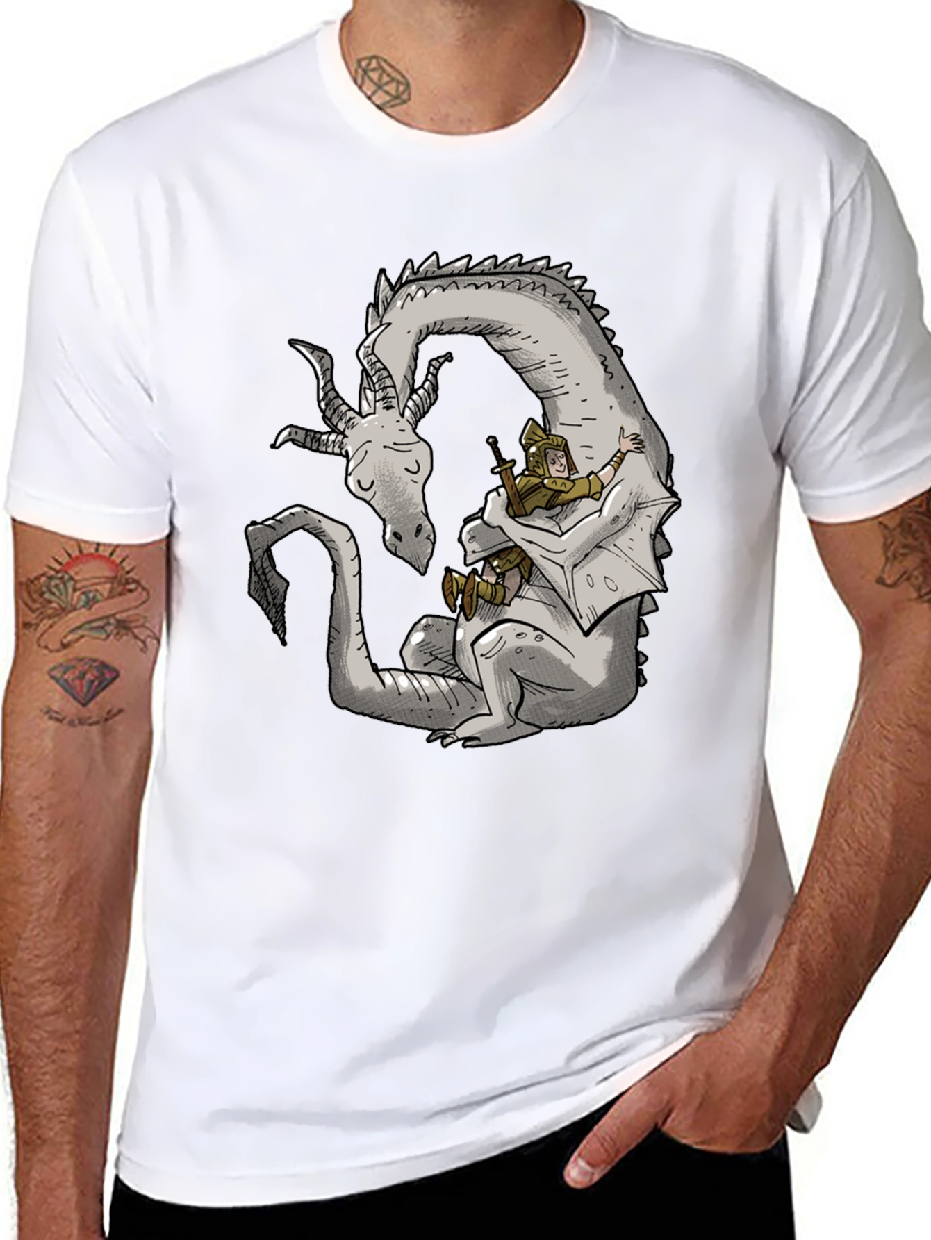 Dragon and Knight T-Shirt - Whimsical Graphic Tee