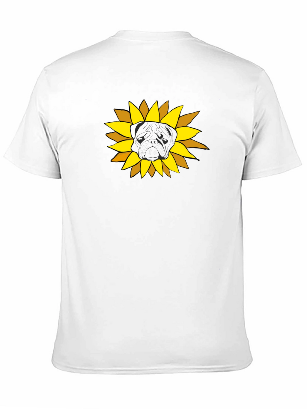 Sunflower Pug Graphic Tee - Black Cotton Casual Shirt