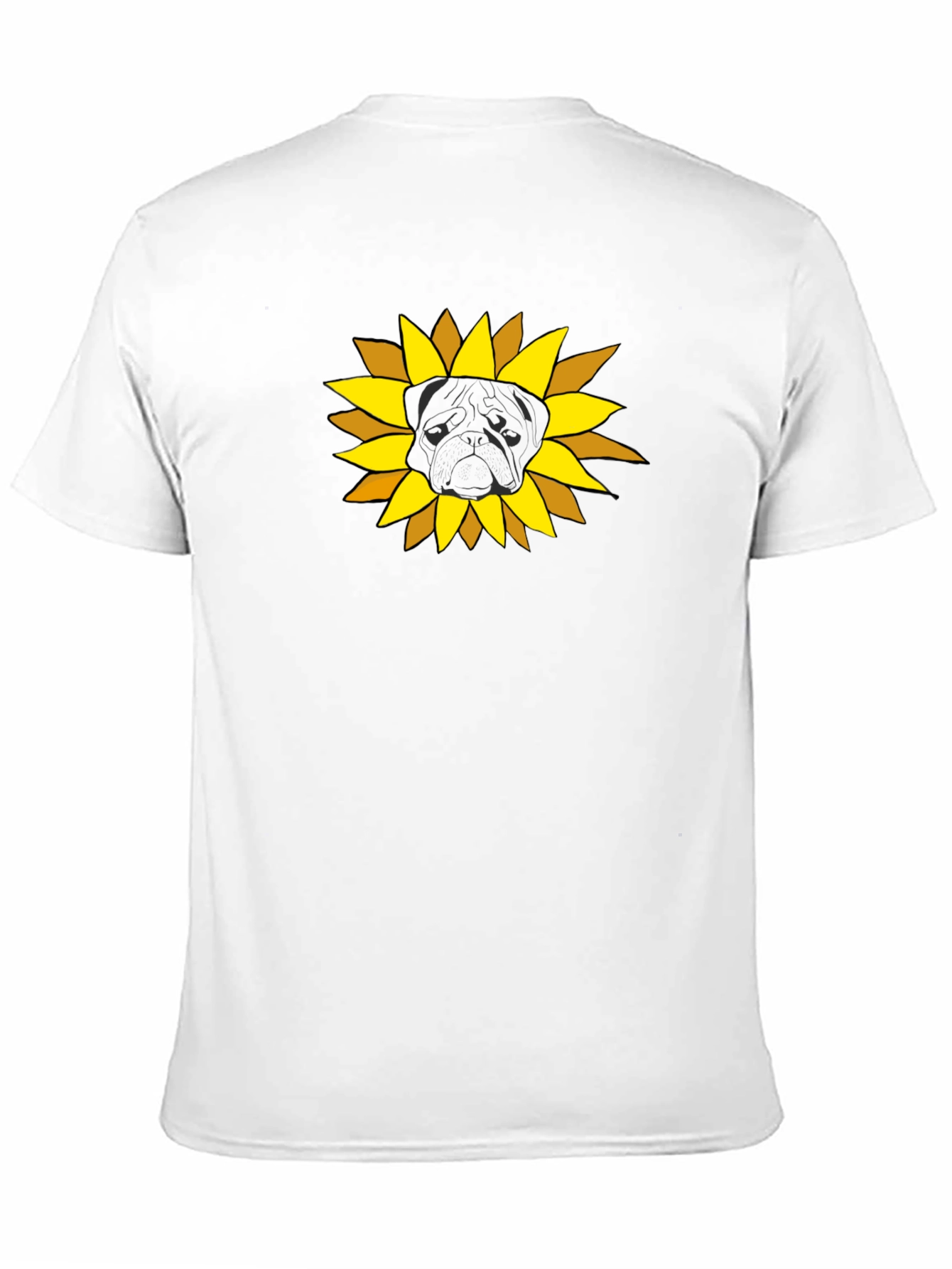 Sunflower Pug Graphic Tee - Black Cotton Casual Shirt