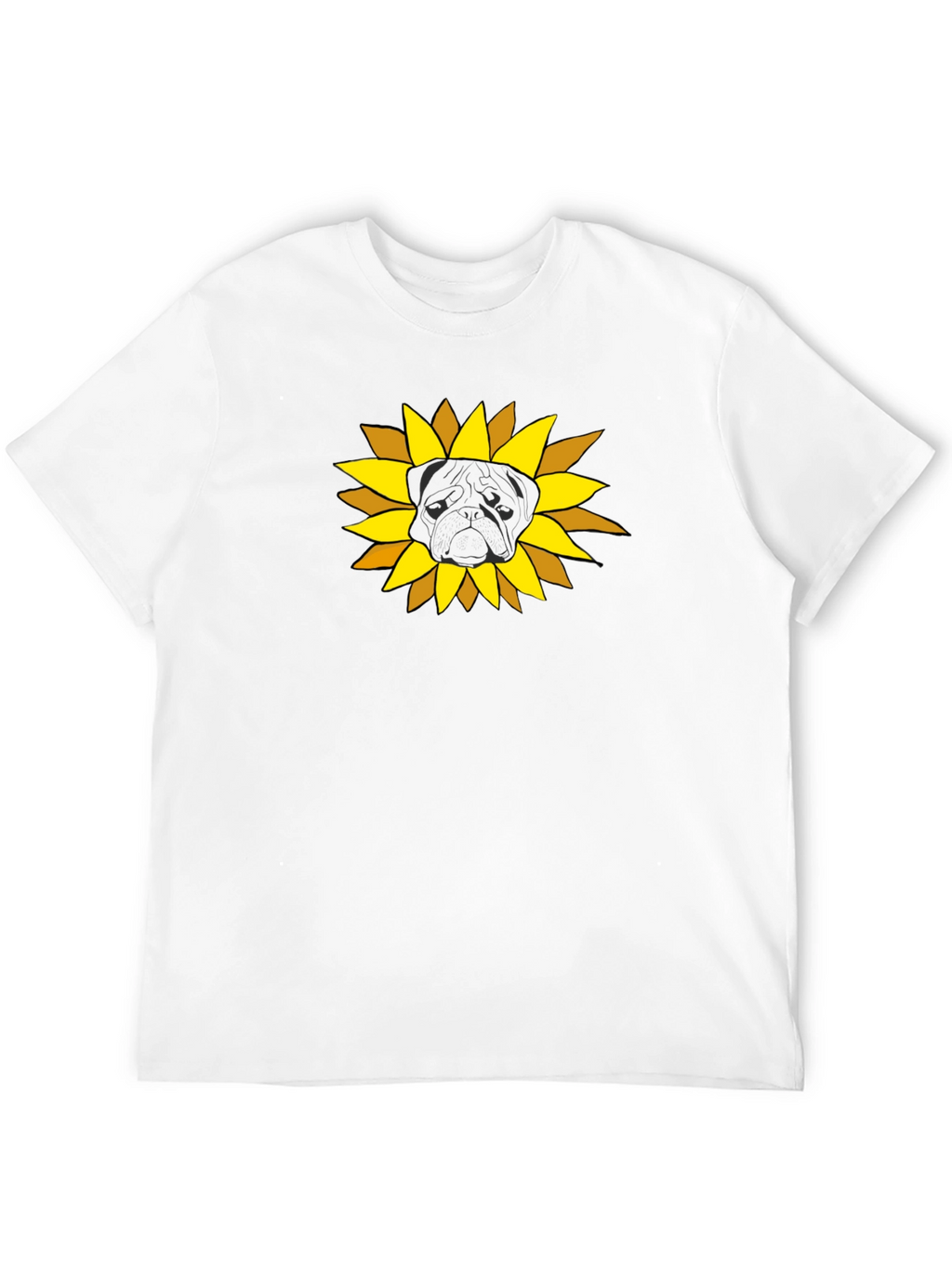 Sunflower Pug Graphic Tee - Black Cotton Casual Shirt