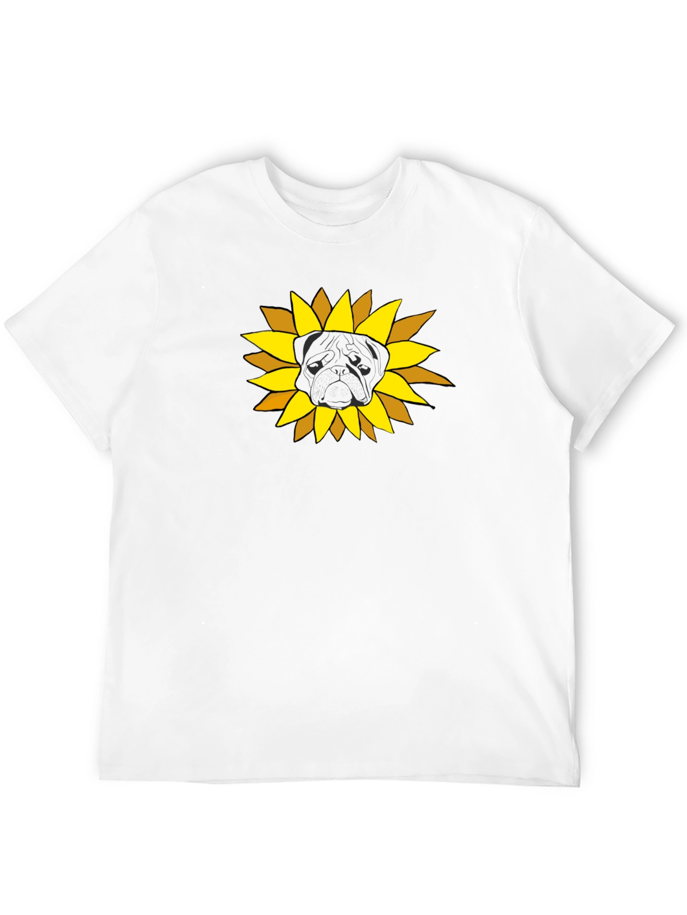 Sunflower Pug Graphic Tee - Black Cotton Casual Shirt