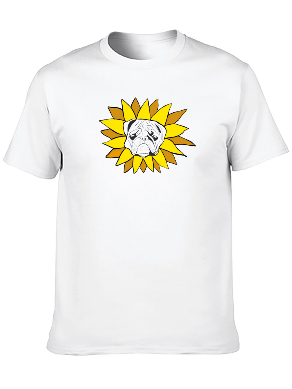 Sunflower Pug Graphic Tee - Black Cotton Casual Shirt
