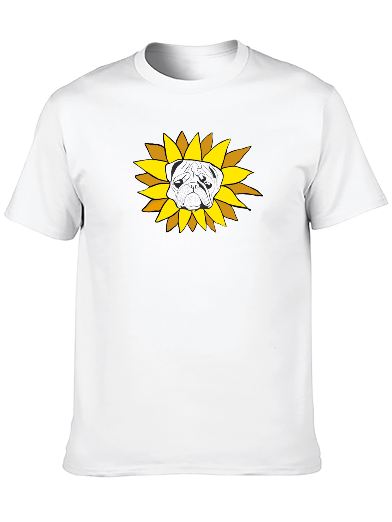 Sunflower Pug Graphic Tee - Black Cotton Casual Shirt
