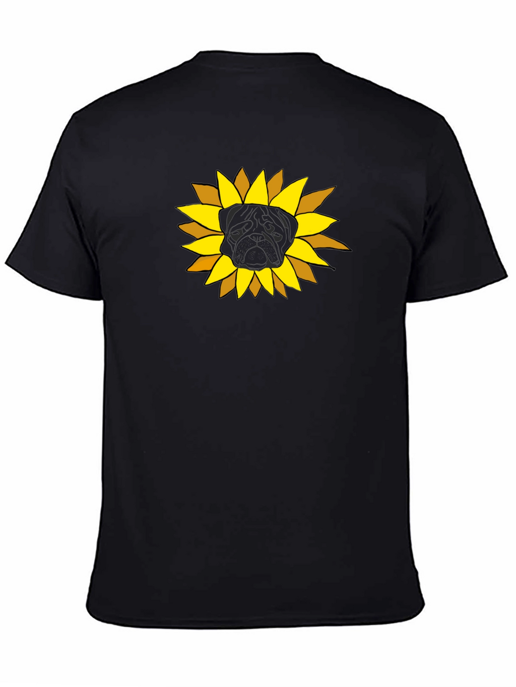 Sunflower Pug Graphic Tee - Black Cotton Casual Shirt