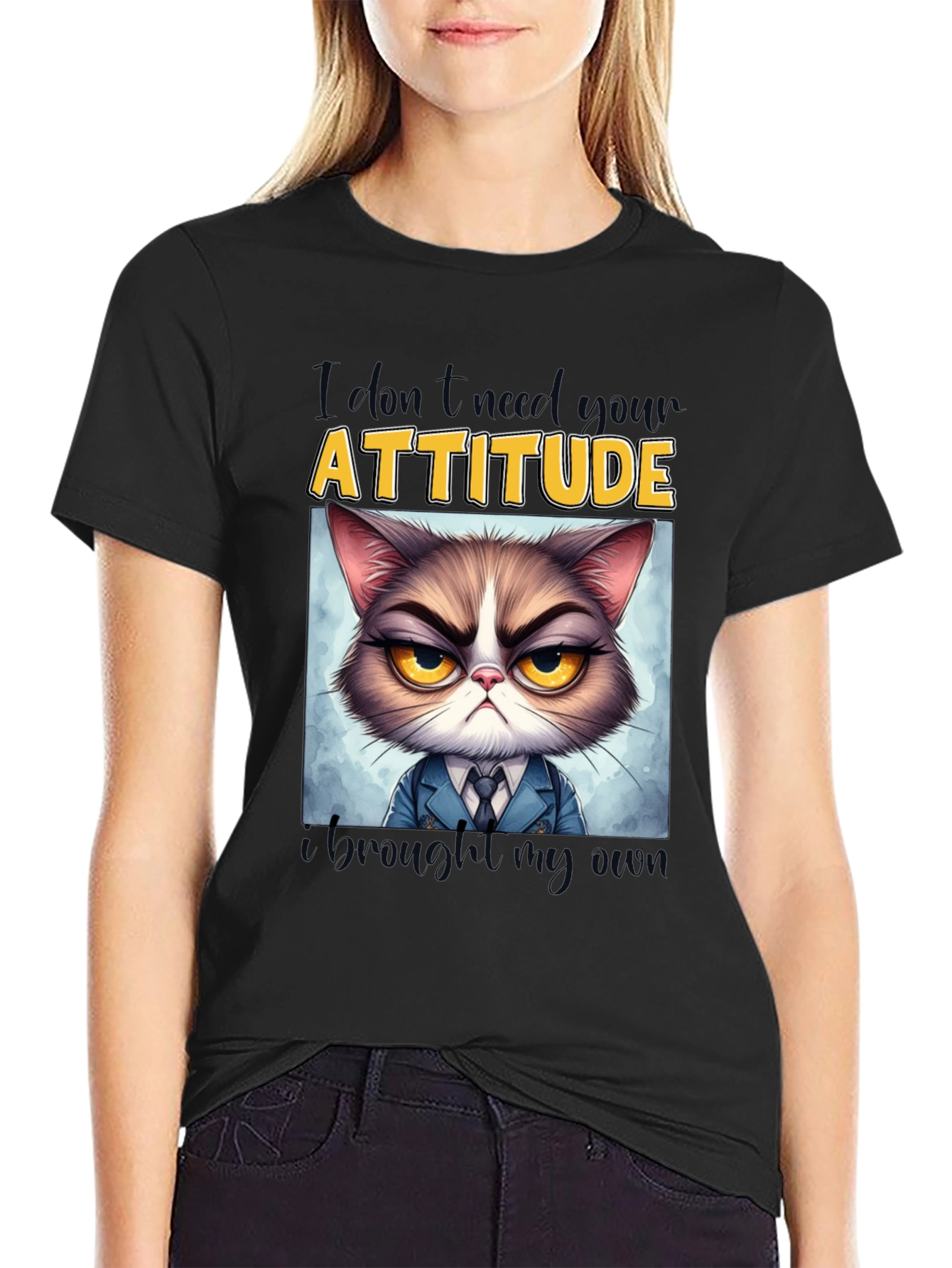 Grumpy Cat Attitude T-Shirt - Funny Graphic Tee
