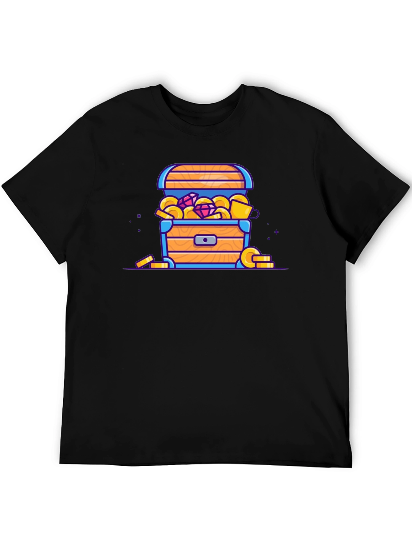 Treasure Chest Cartoon Graphic Black T-Shirt