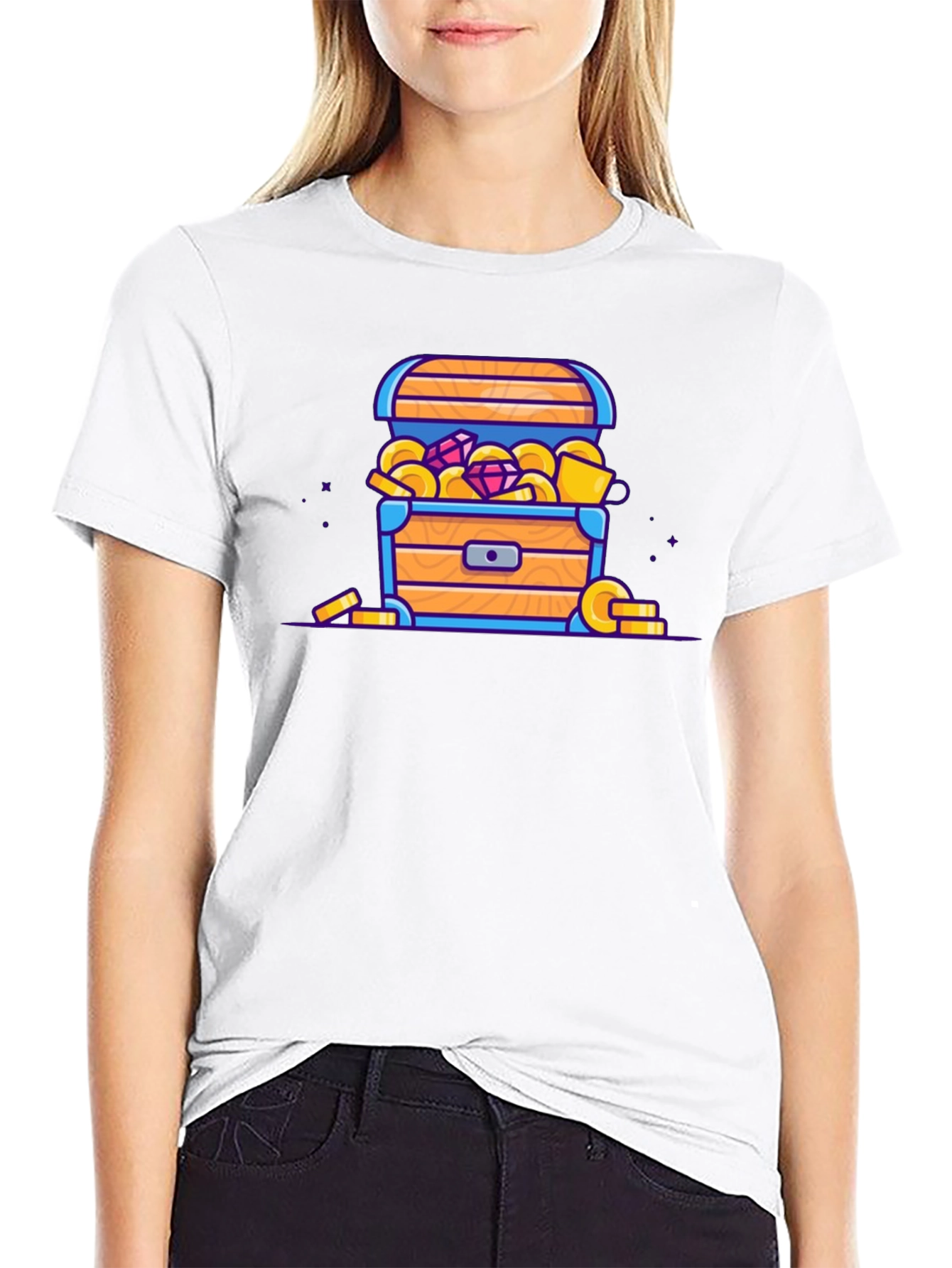 Treasure Chest Cartoon Graphic Black T-Shirt