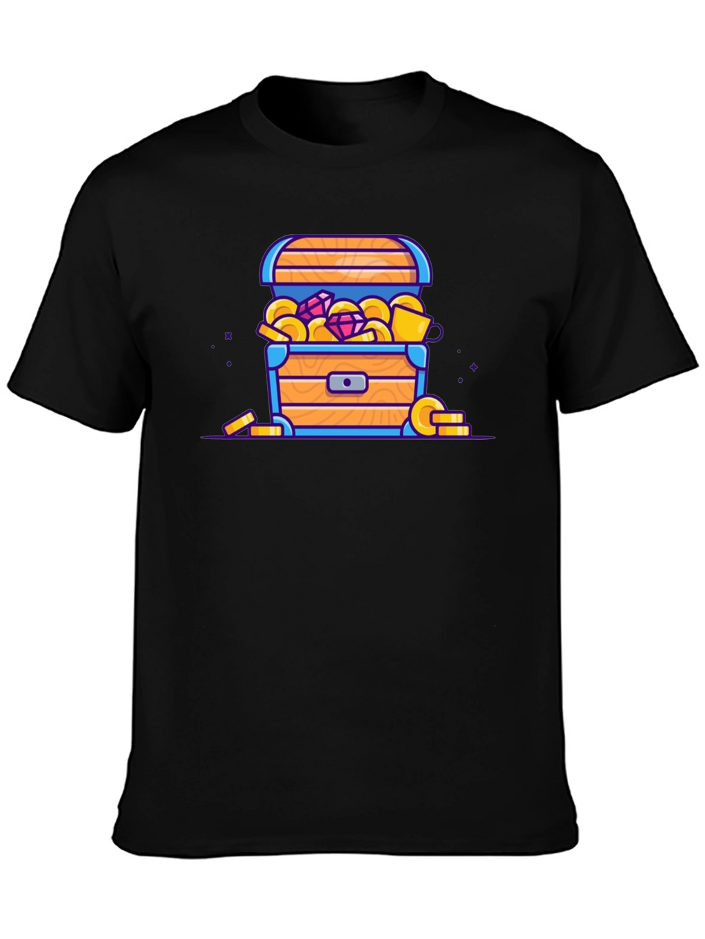 Treasure Chest Cartoon Graphic Black T-Shirt