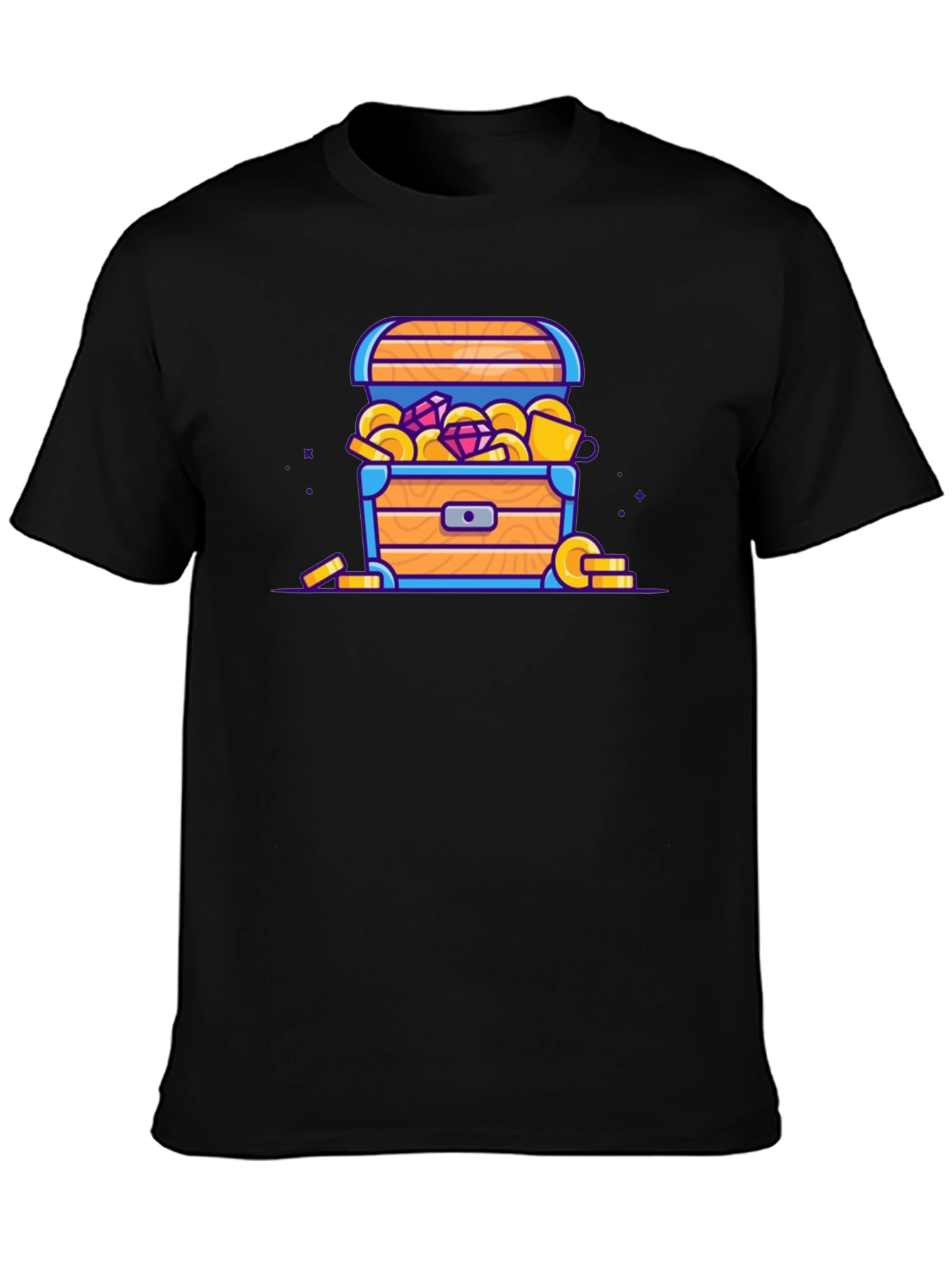 Treasure Chest Cartoon Graphic Black T-Shirt