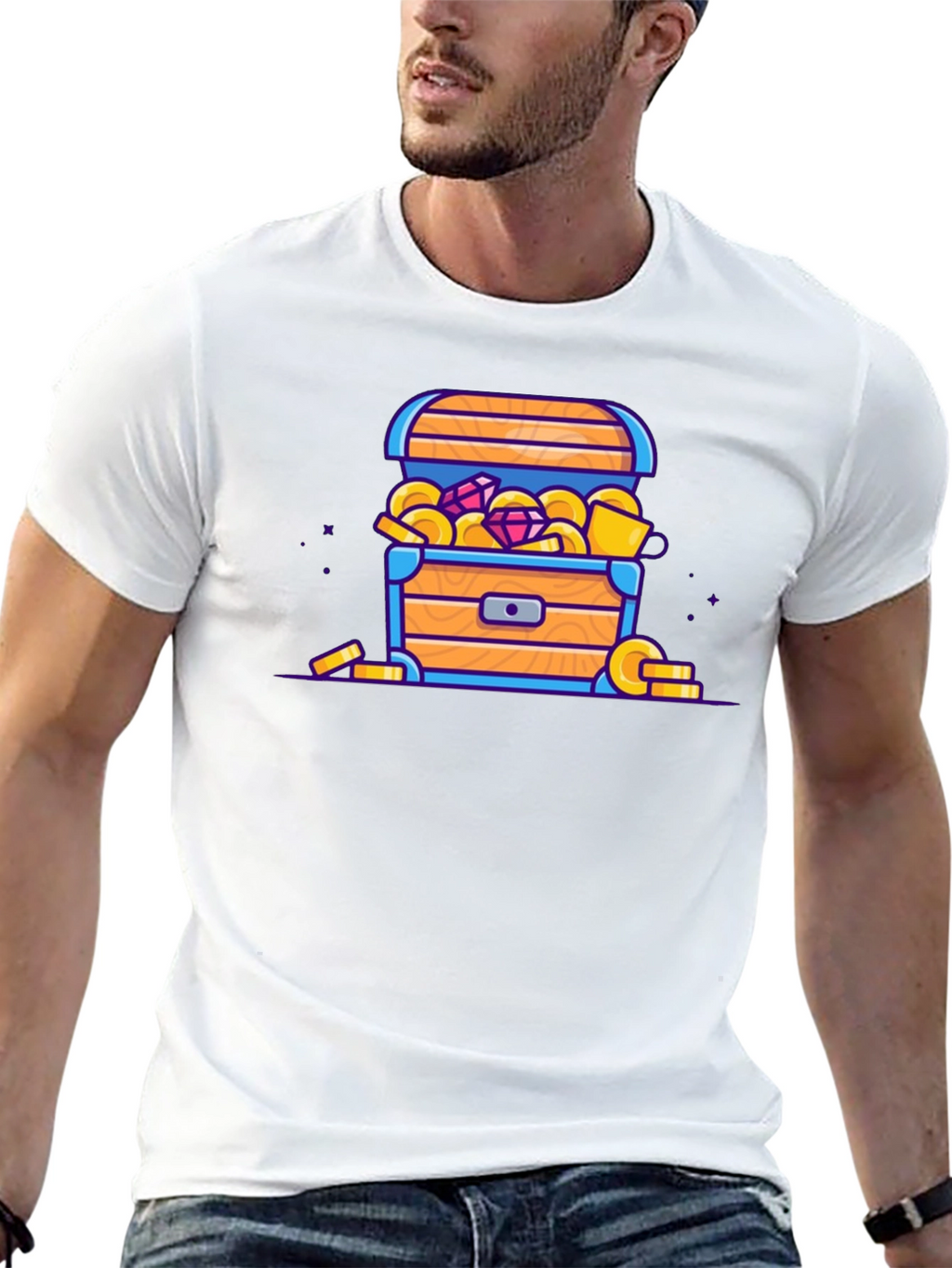 Treasure Chest Cartoon Graphic Black T-Shirt