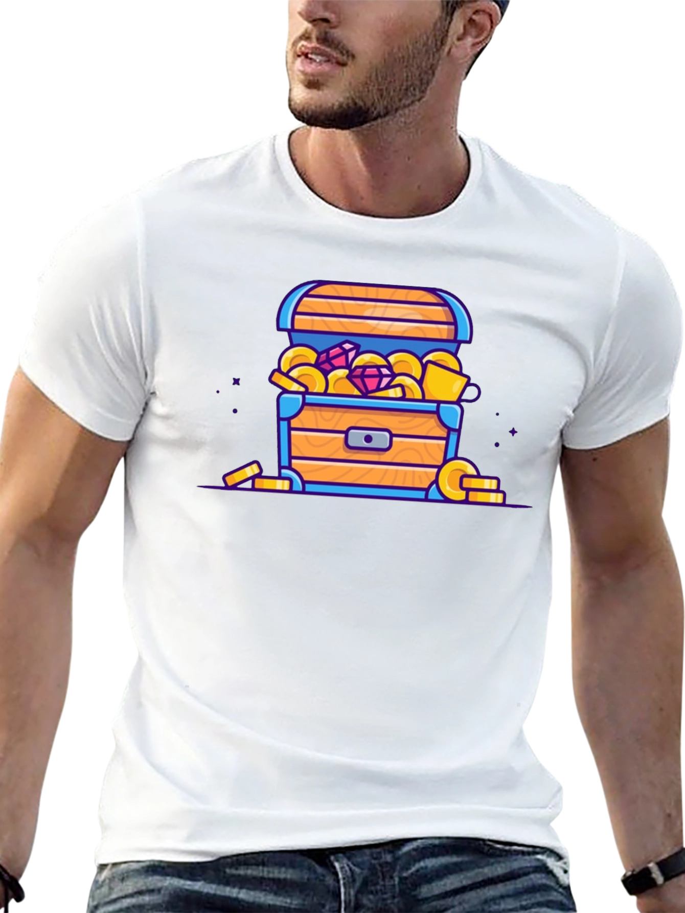 Treasure Chest Cartoon Graphic Black T-Shirt