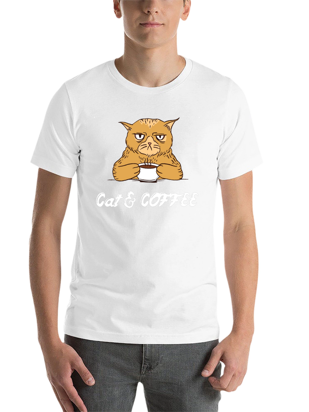 Cat & Coffee Graphic Tee - Mens Black T-Shirt