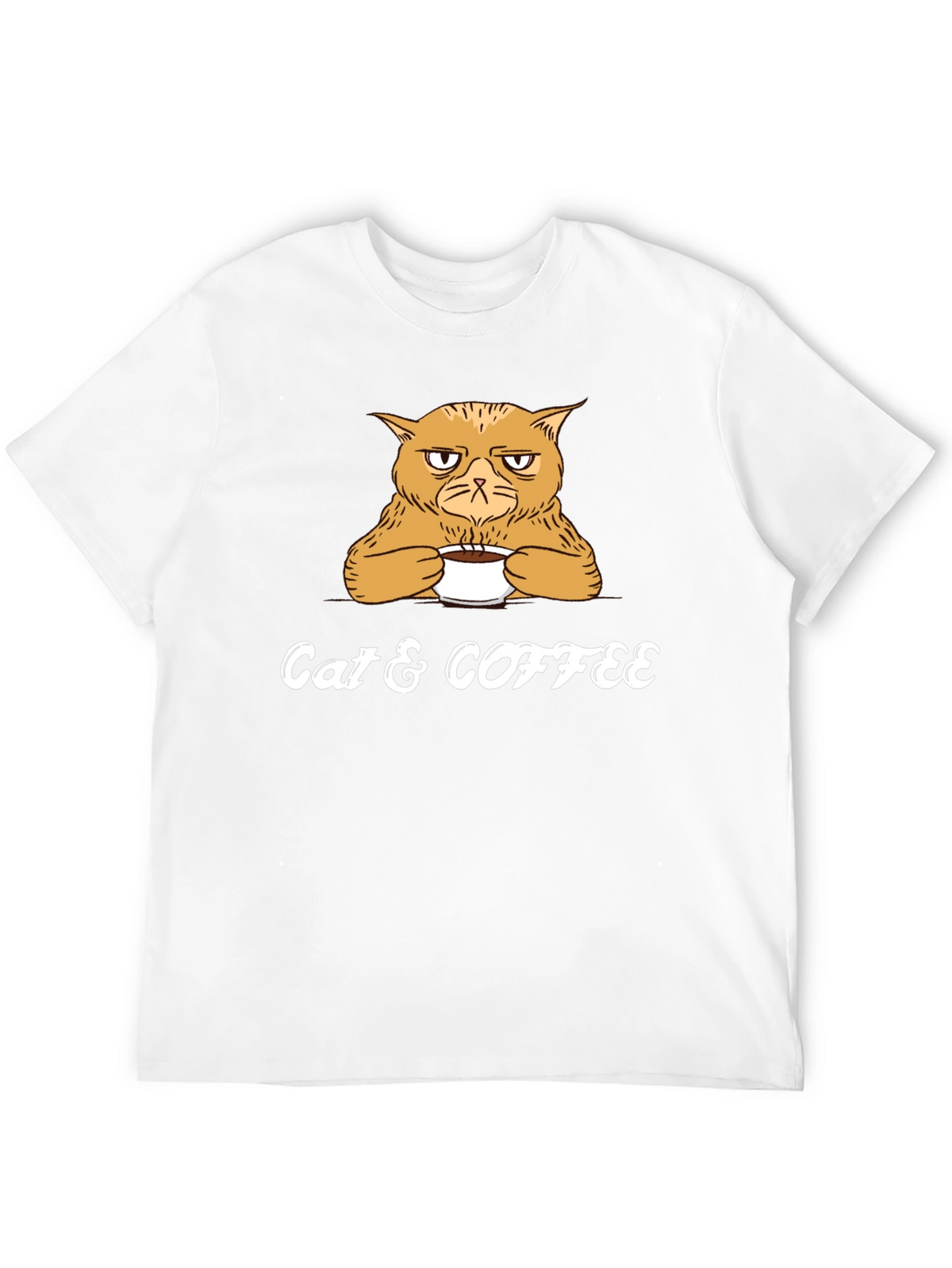 Cat & Coffee Graphic Tee - Mens Black T-Shirt