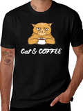 Cat & Coffee Graphic Tee - Mens Black T-Shirt