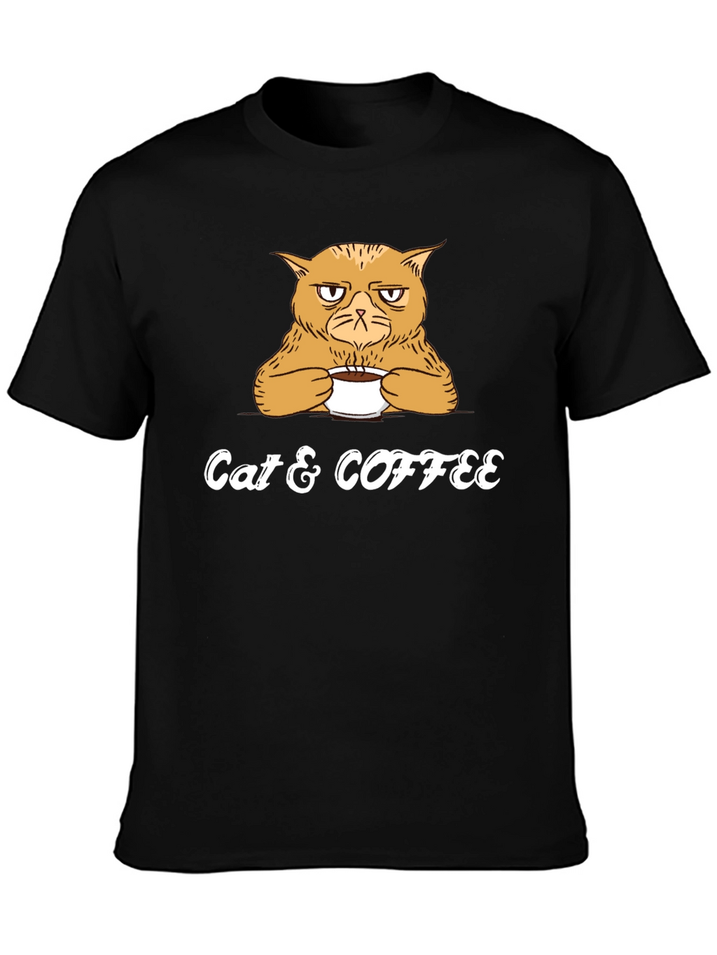 Cat & Coffee Graphic Tee - Mens Black T-Shirt