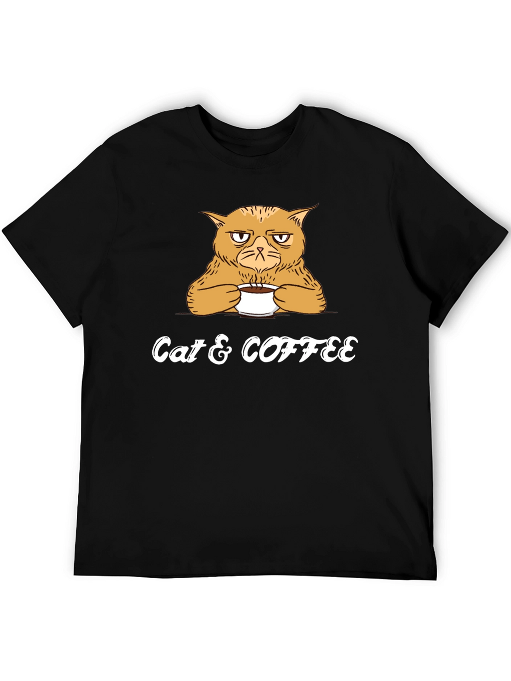Cat & Coffee Graphic Tee - Mens Black T-Shirt