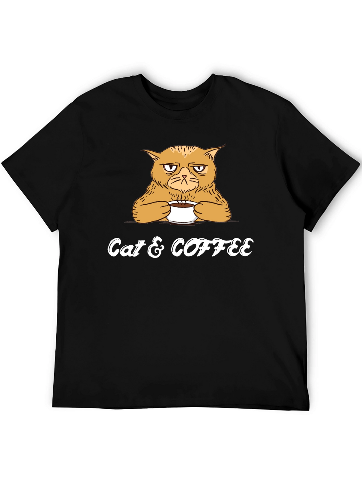 Cat & Coffee Graphic Tee - Mens Black T-Shirt