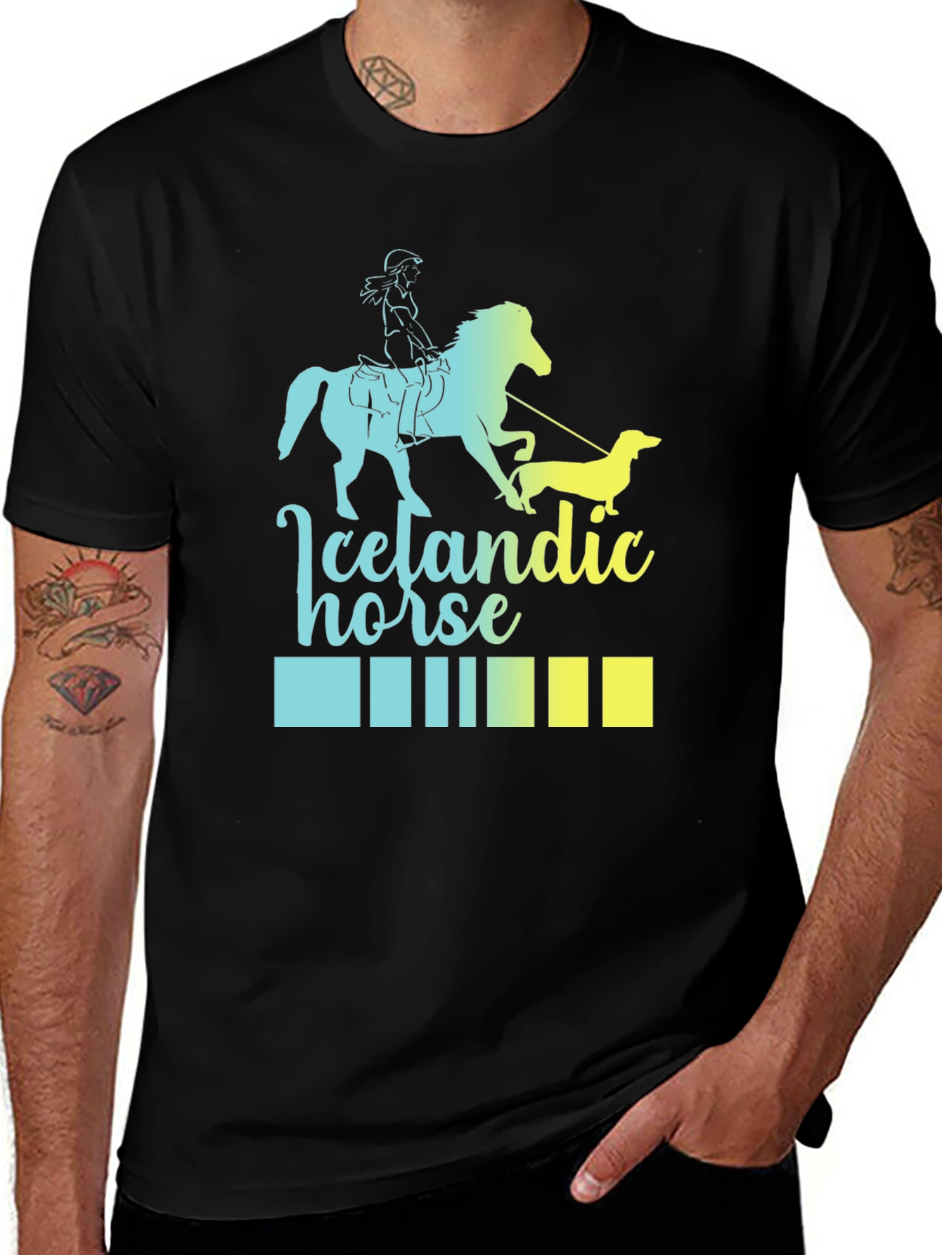 Icelandic Horse T-Shirt - Rider and Dachshund Graphic Tee