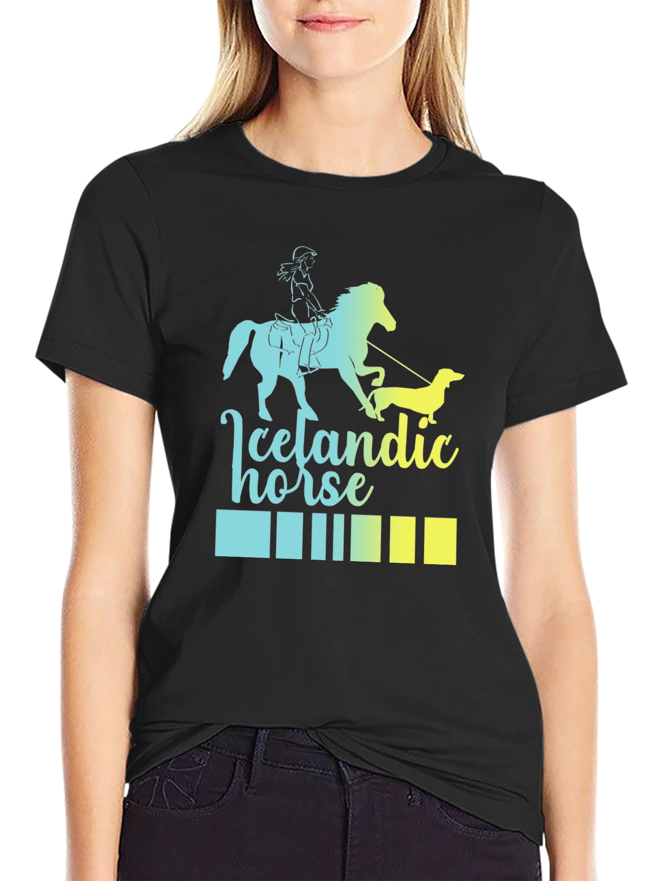 Icelandic Horse T-Shirt - Rider and Dachshund Graphic Tee