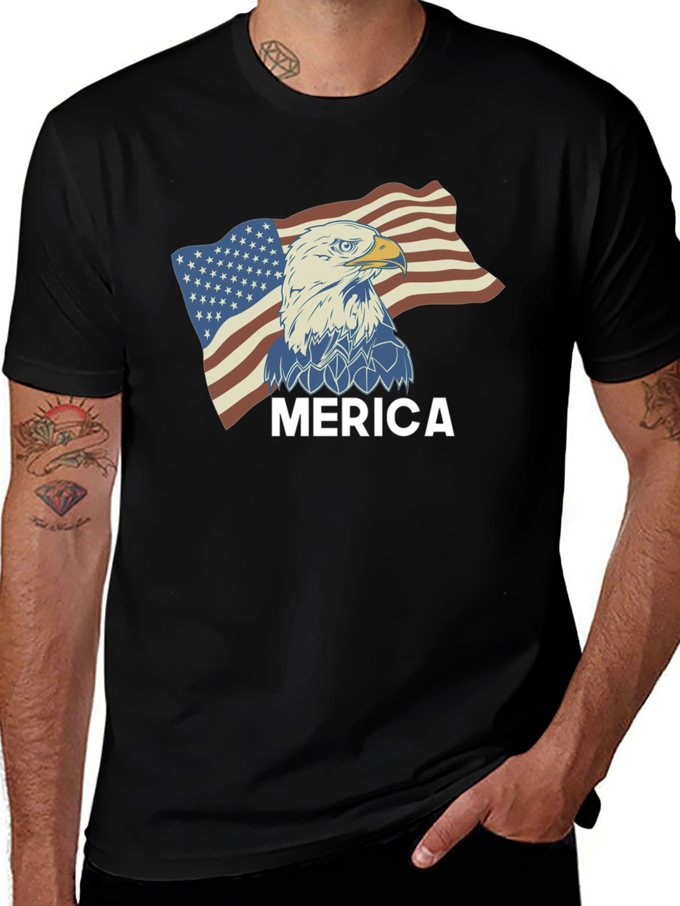 Mens Merica Eagle Flag Graphic Tee