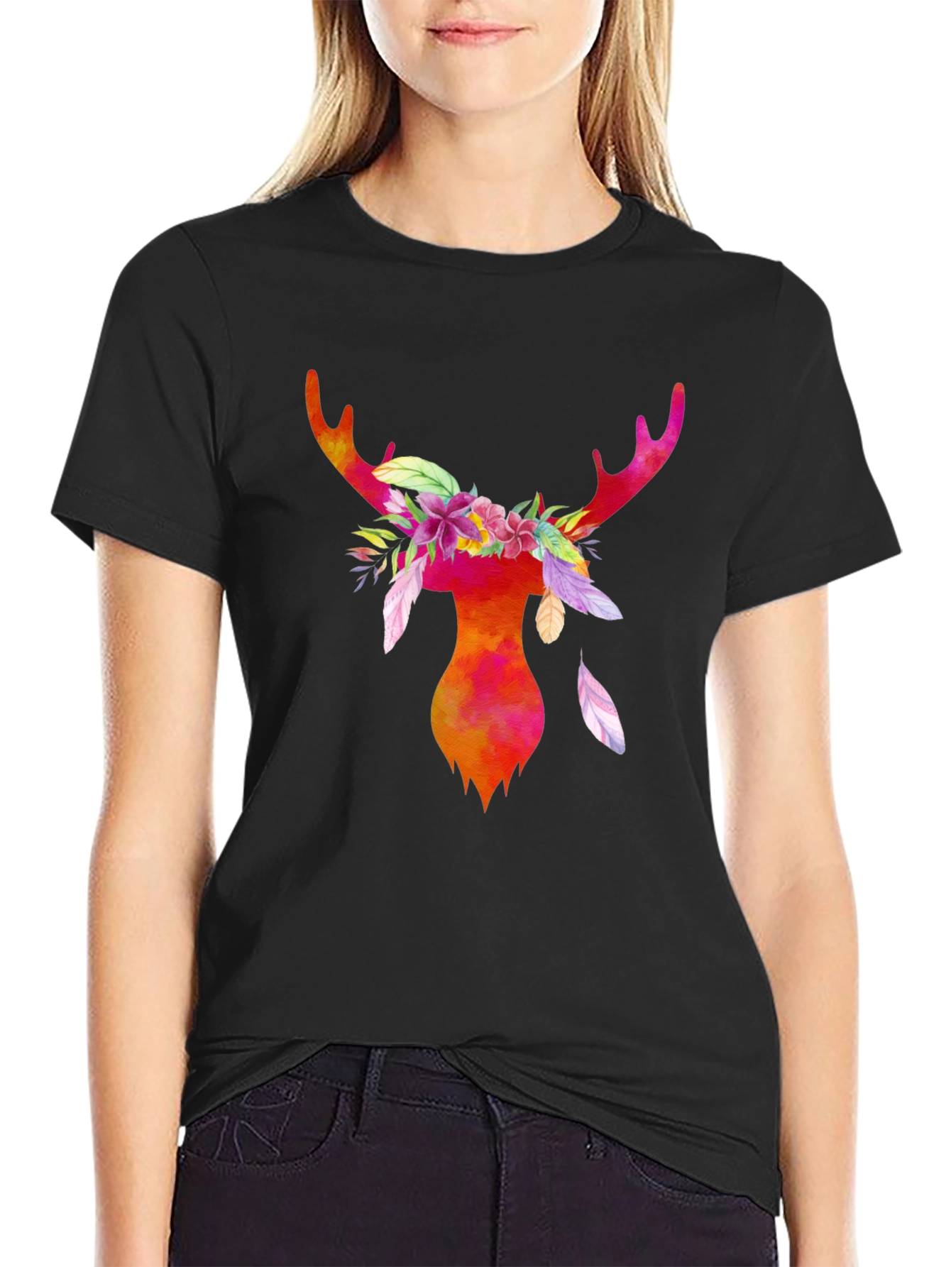 Watercolor Deer Antler Graphic T-Shirt