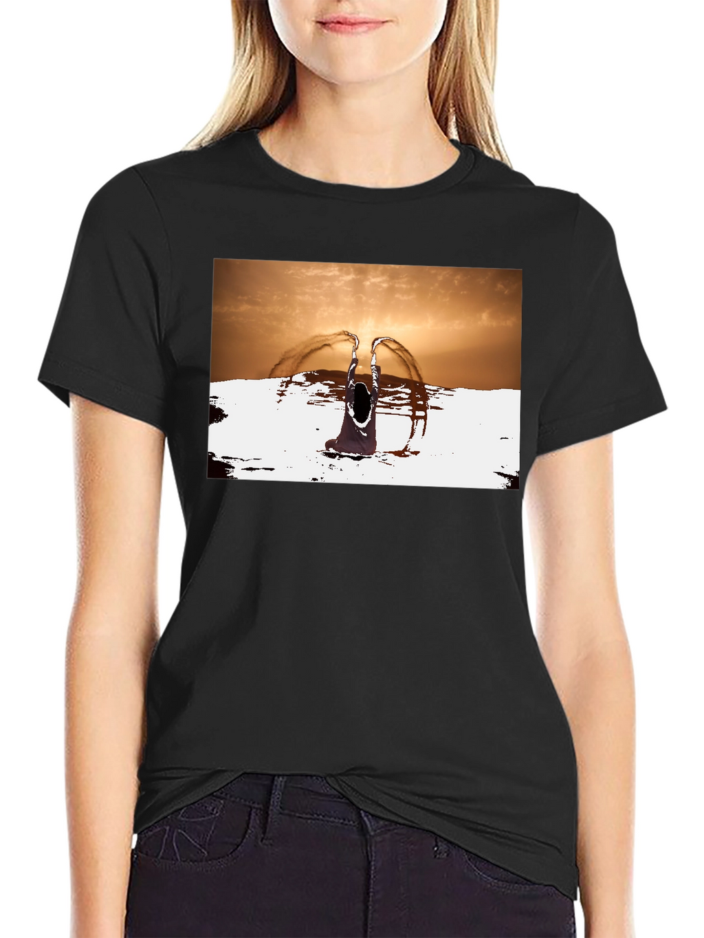 Sunset Angel Graphic Tee - Unique Black T-Shirt
