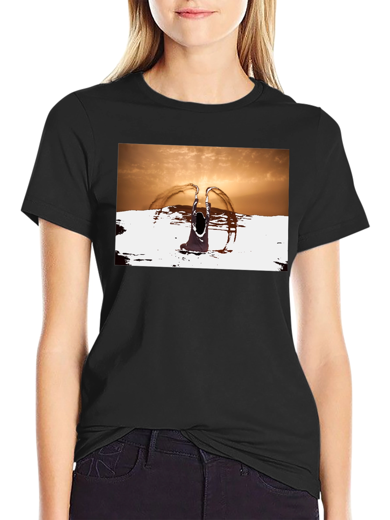 Sunset Angel Graphic Tee - Unique Black T-Shirt