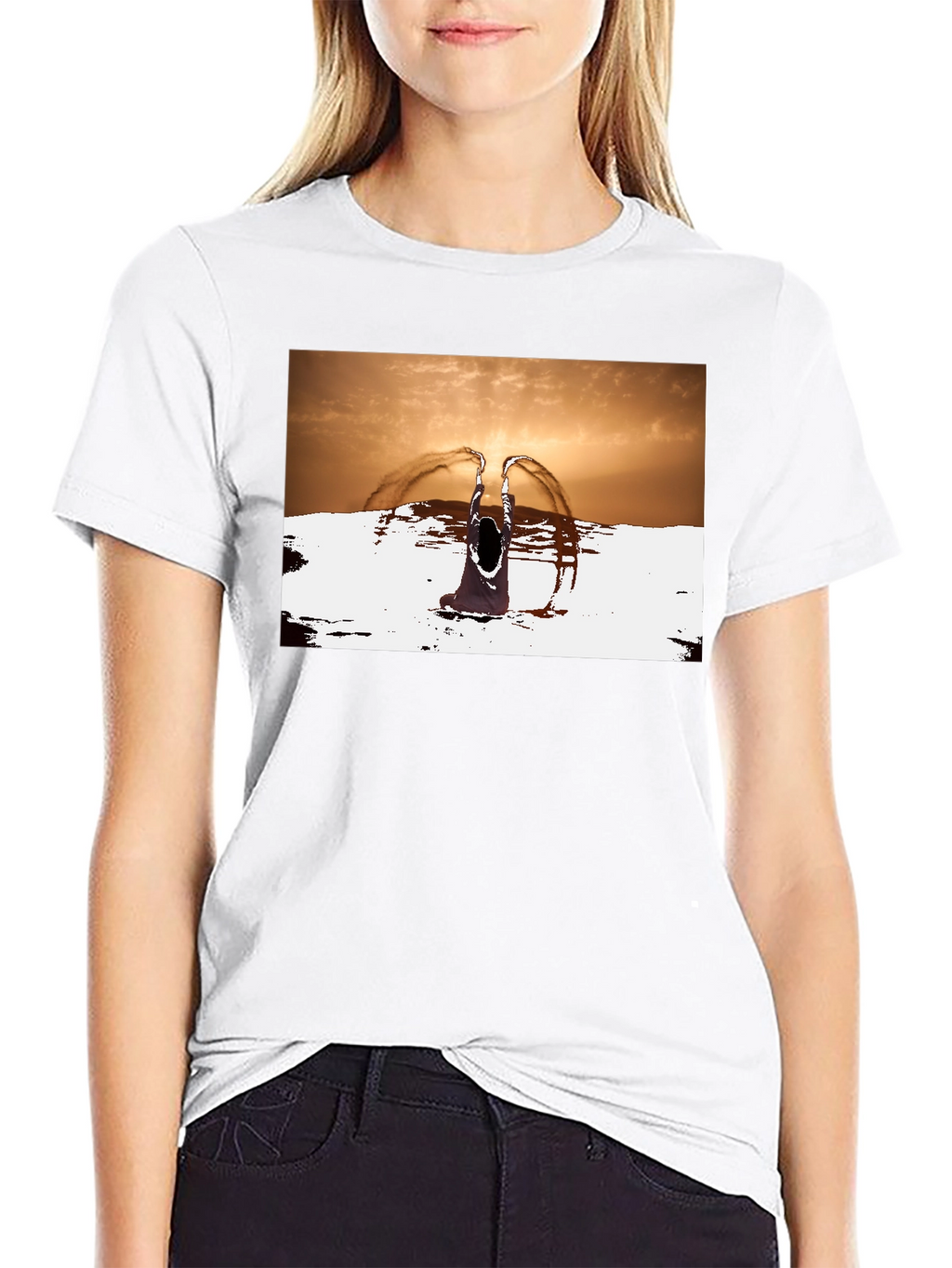 Sunset Angel Graphic Tee - Unique Black T-Shirt