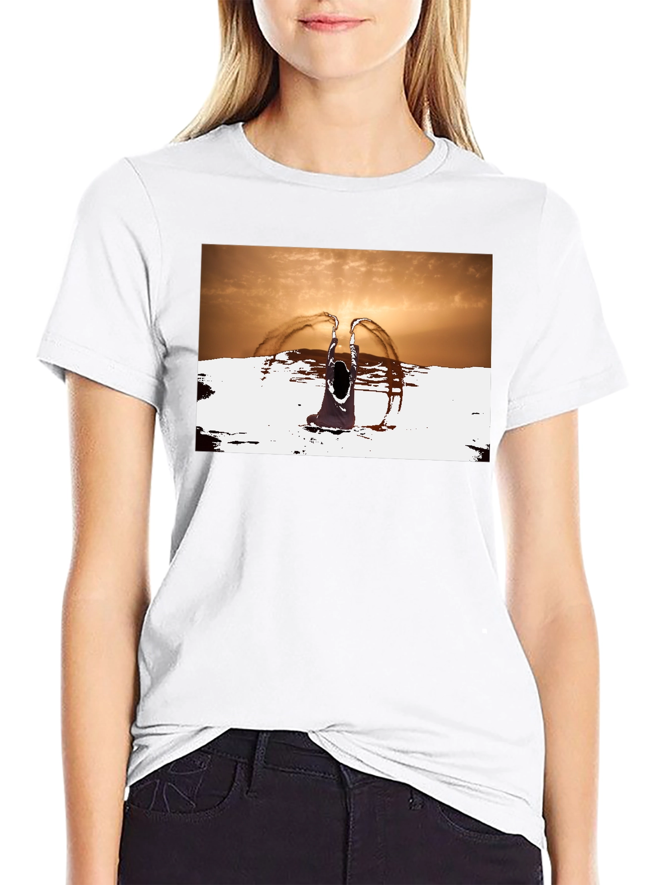 Sunset Angel Graphic Tee - Unique Black T-Shirt