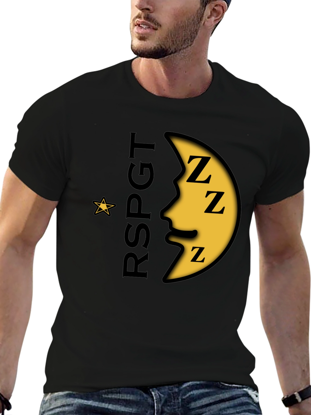 Sleepy Moon Graphic T-Shirt - Black Cotton Blend