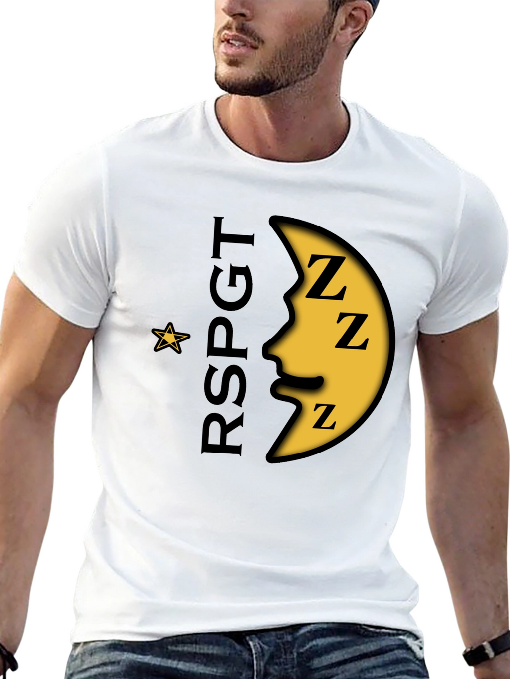 Sleepy Moon Graphic T-Shirt - Black Cotton Blend