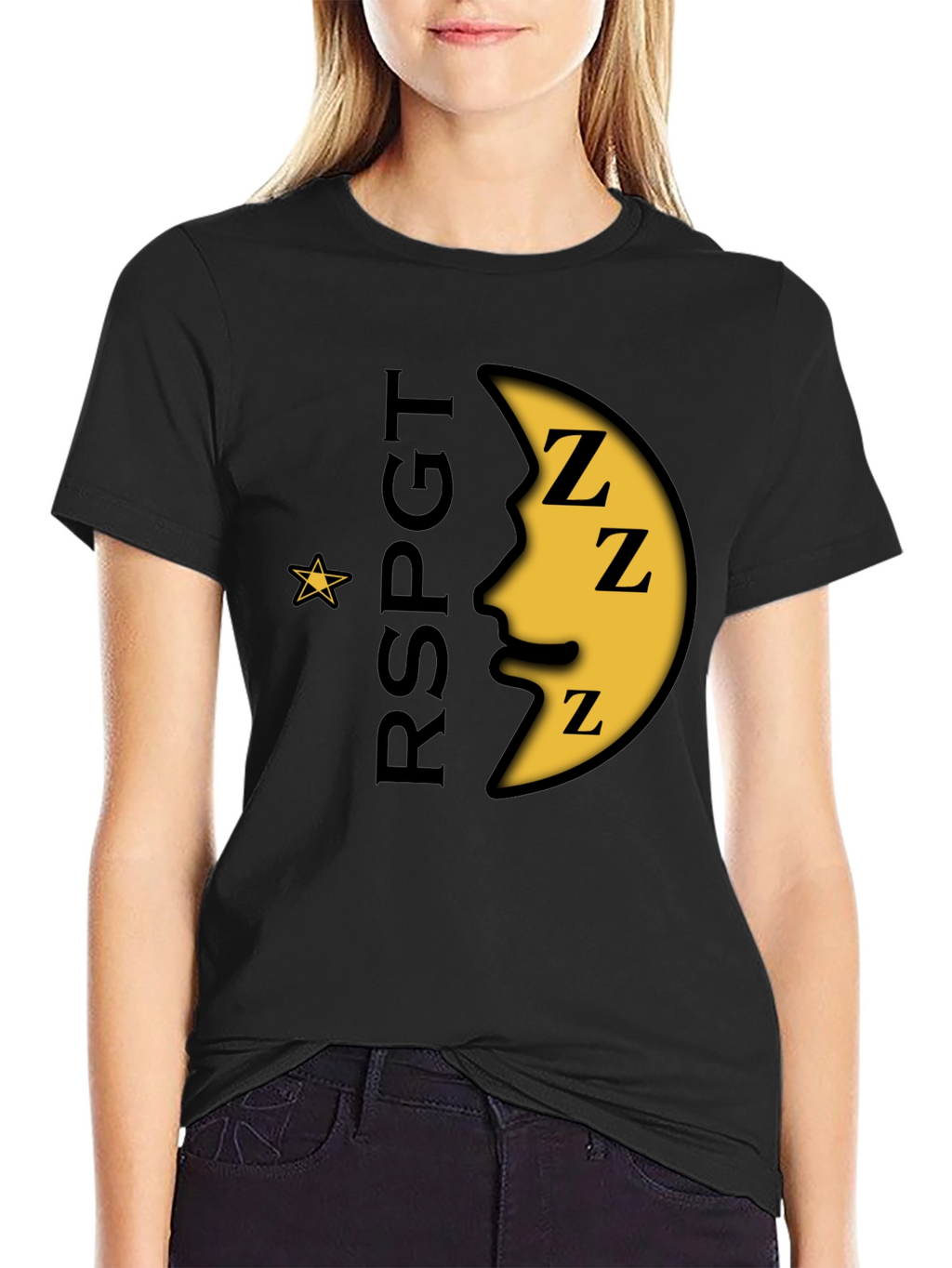 Sleepy Moon Graphic T-Shirt - Black Cotton Blend