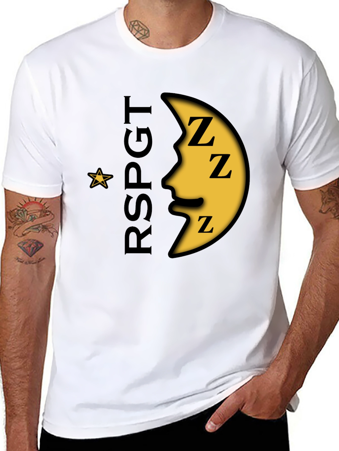 Sleepy Moon Graphic T-Shirt - Black Cotton Blend
