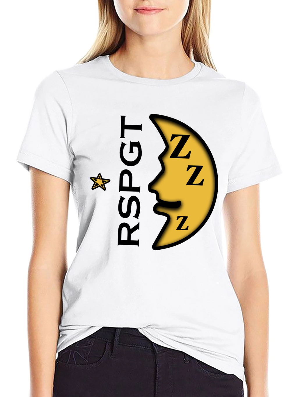 Sleepy Moon Graphic T-Shirt - Black Cotton Blend