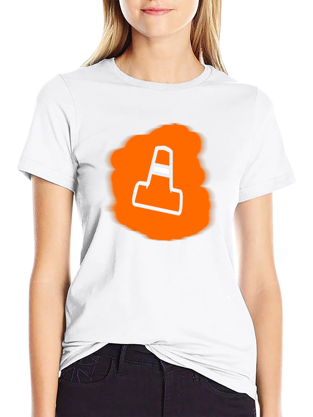 Traffic Cone Graphic Tee - Black Cotton Casual Shirt