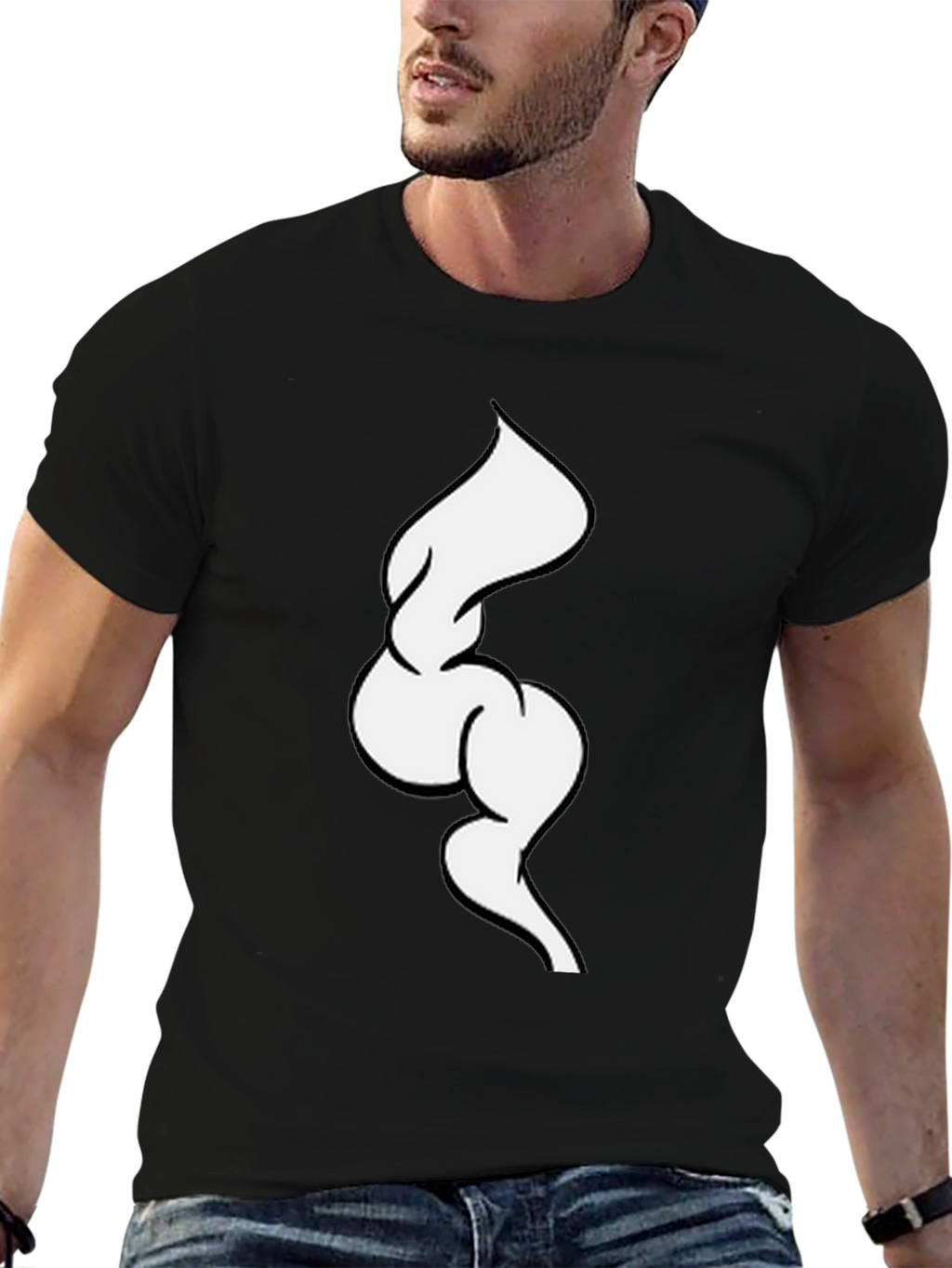 Abstract White Swirl on Black Tee