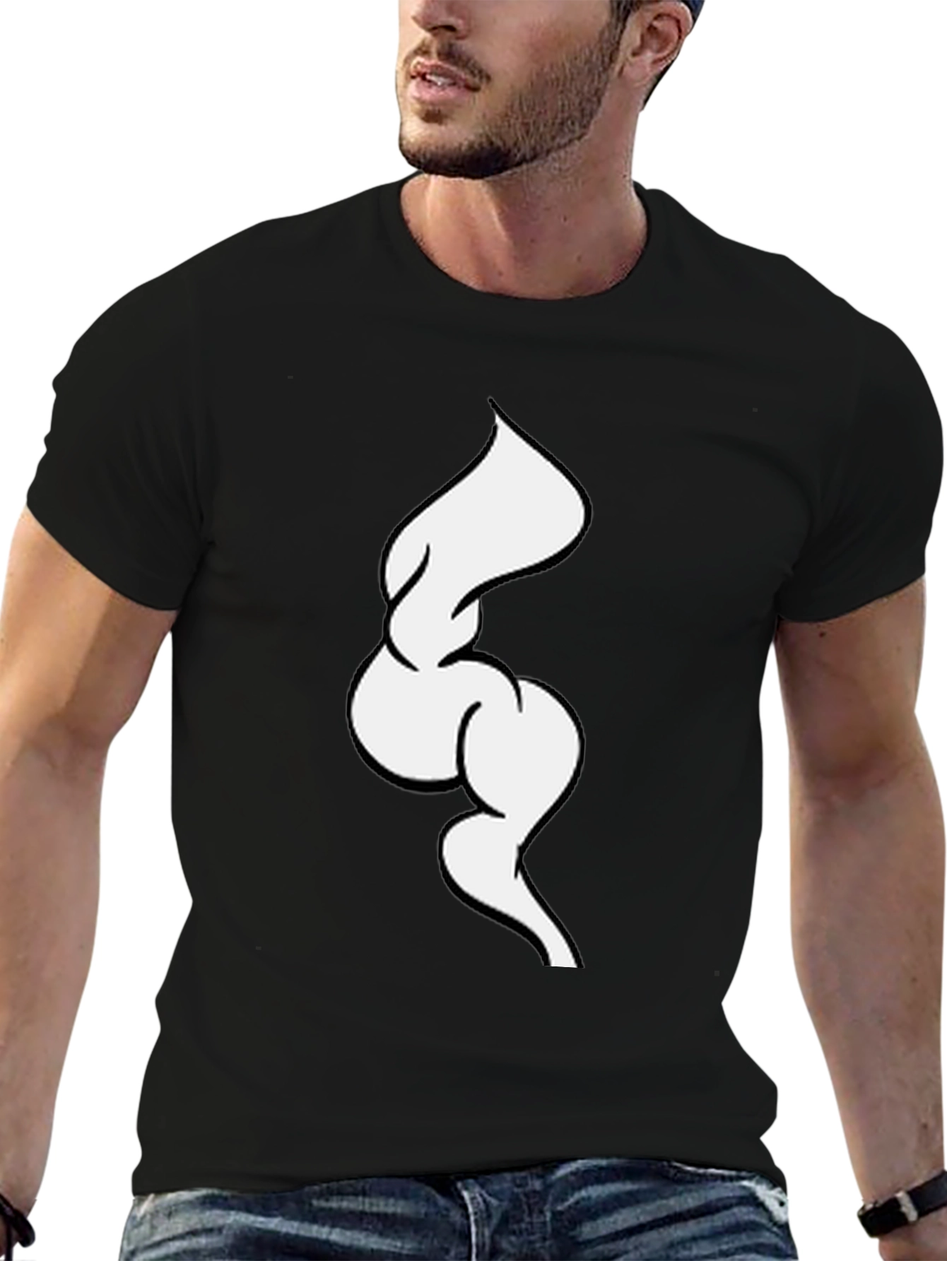 Abstract White Swirl on Black Tee
