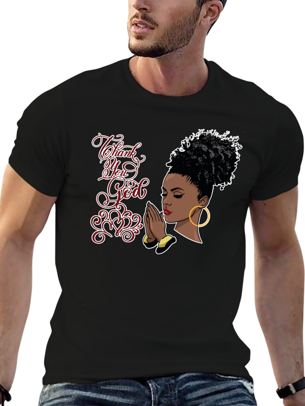 Thank You God Graphic Black T-Shirt