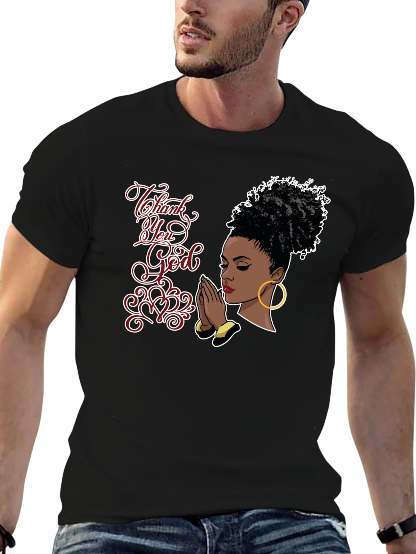 Thank You God Graphic Black T-Shirt