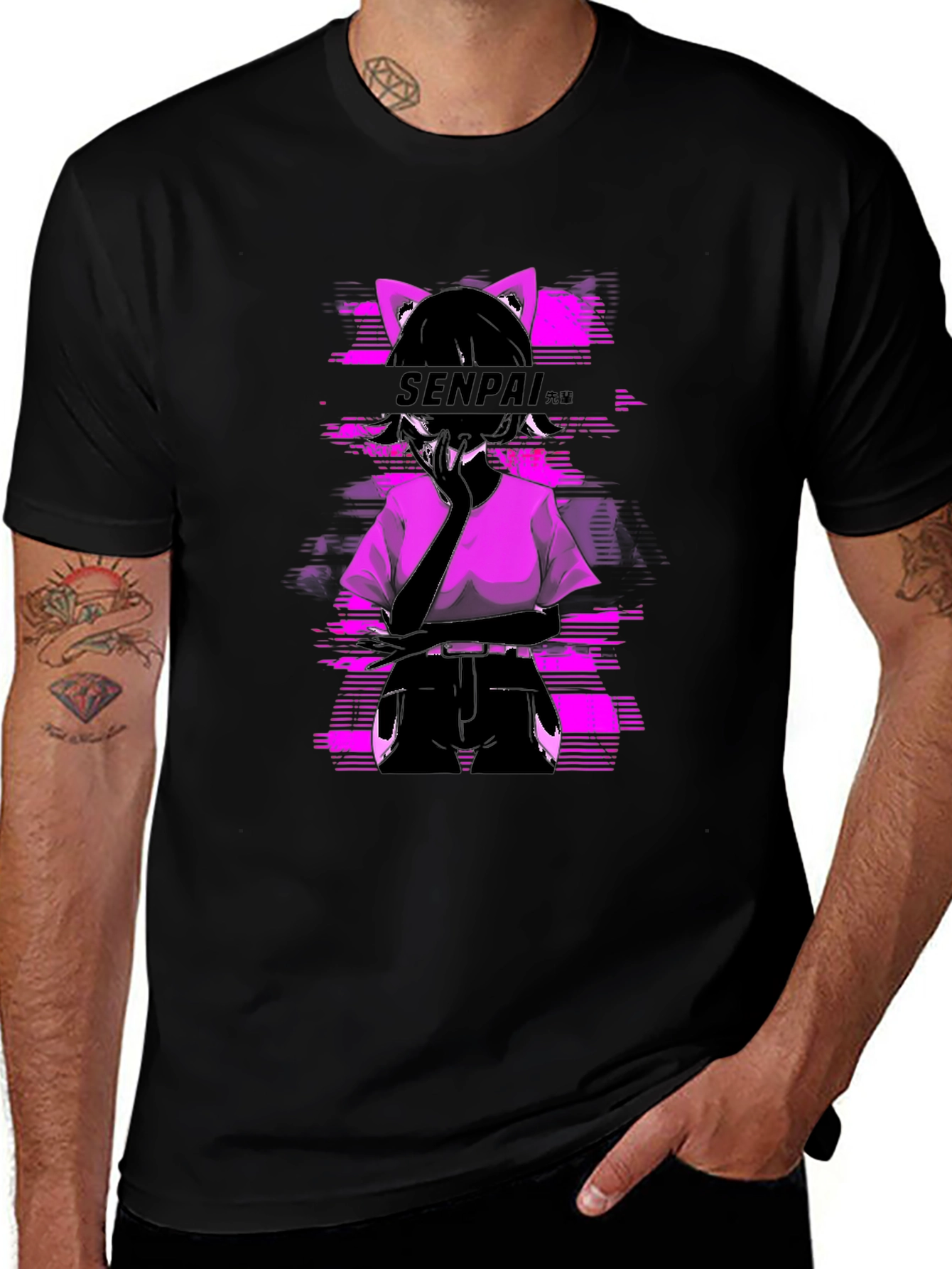 Senpai Anime Girl Graphic Tee - Black Cotton T-Shirt