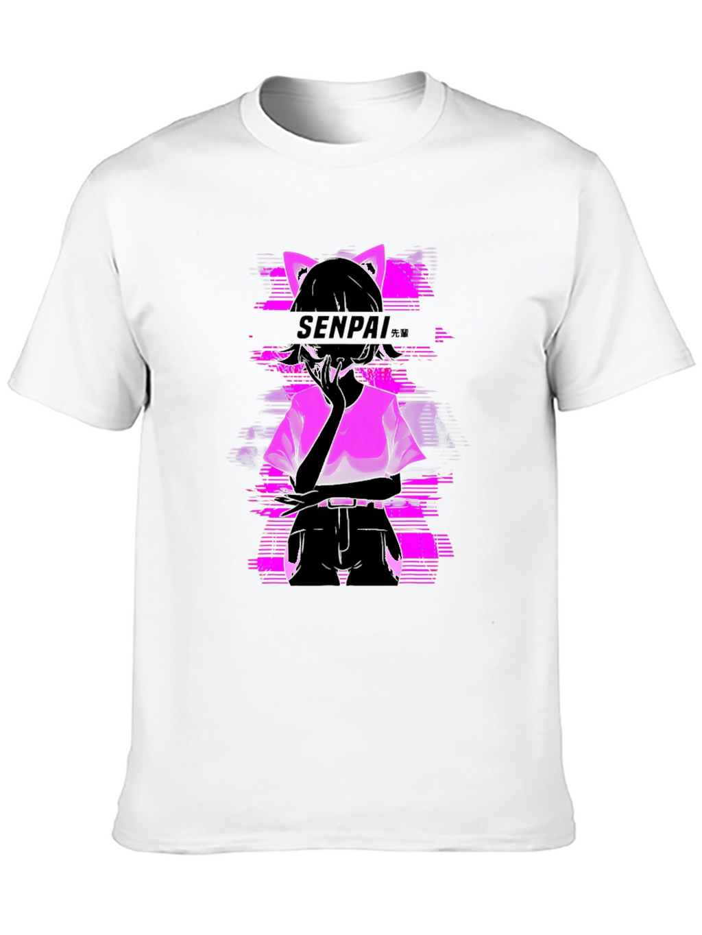 Senpai Anime Girl Graphic Tee - Black Cotton T-Shirt