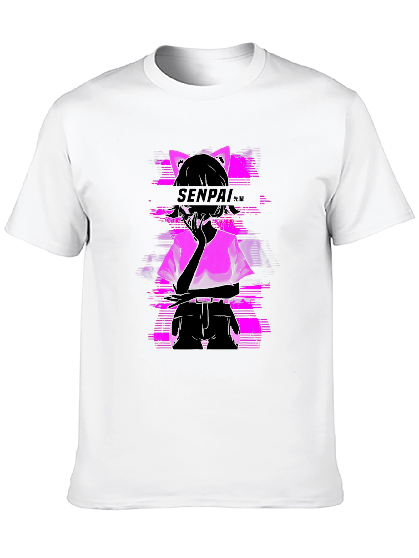 Senpai Anime Girl Graphic Tee - Black Cotton T-Shirt