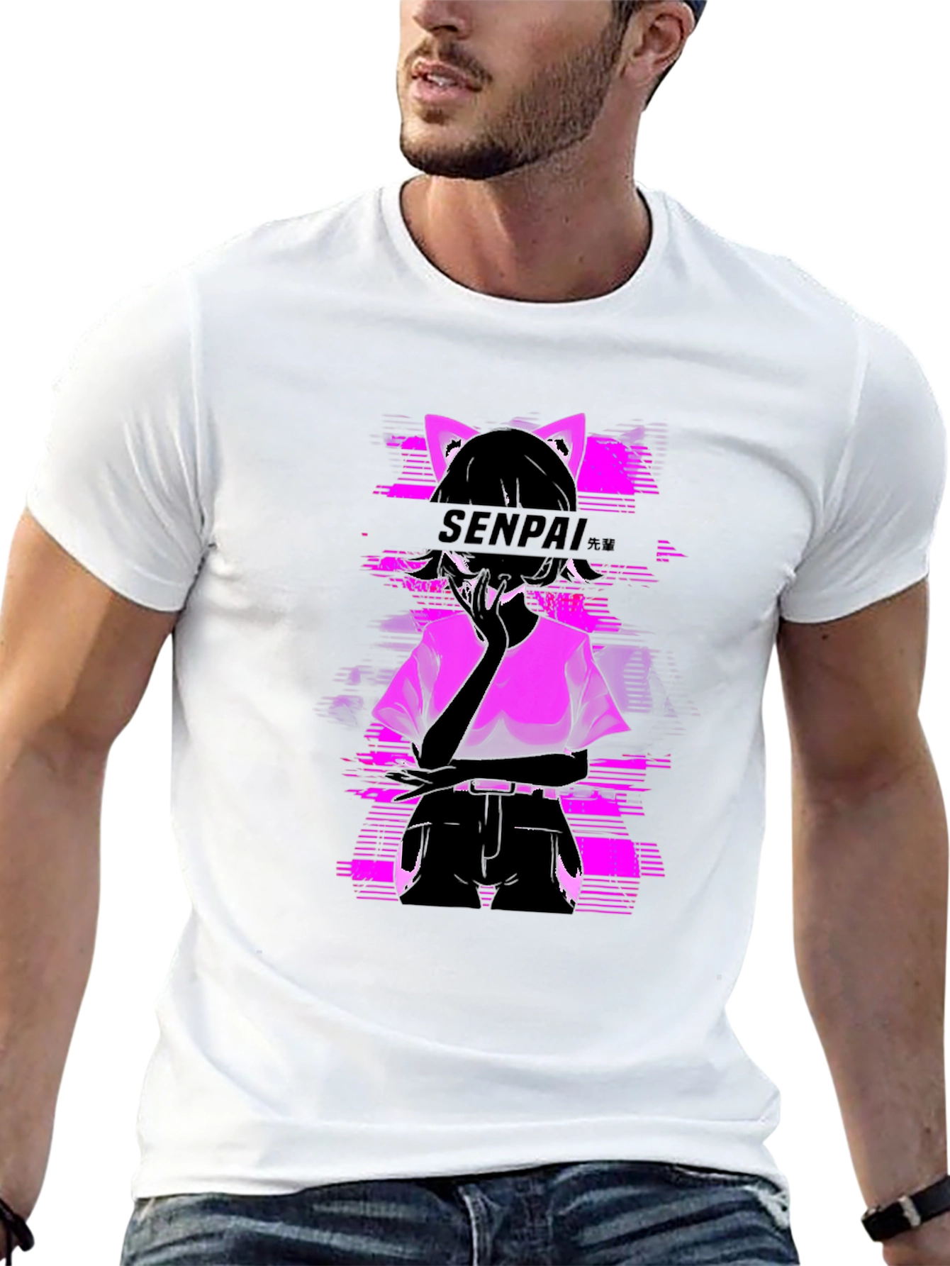 Senpai Anime Girl Graphic Tee - Black Cotton T-Shirt