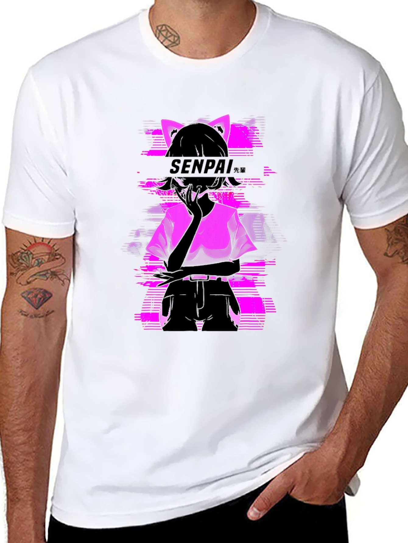 Senpai Anime Girl Graphic Tee - Black Cotton T-Shirt